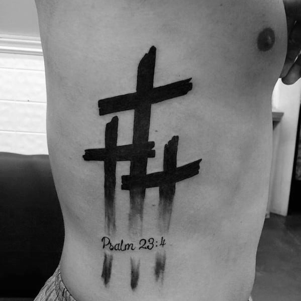 Cross Neck Tattoo, Slanted Crosses at Calvary with a Bible Verse Cross Tattoo, Cross Tattoos