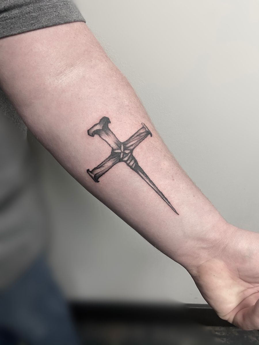 Rugged Cross Tattoo with a Nail Base, Cross Tattoos
