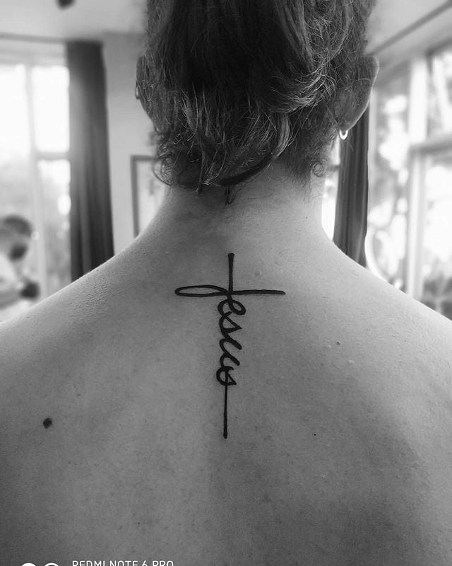 Simple Jesus Word Cross Tattoo Design, Cross Tattoos