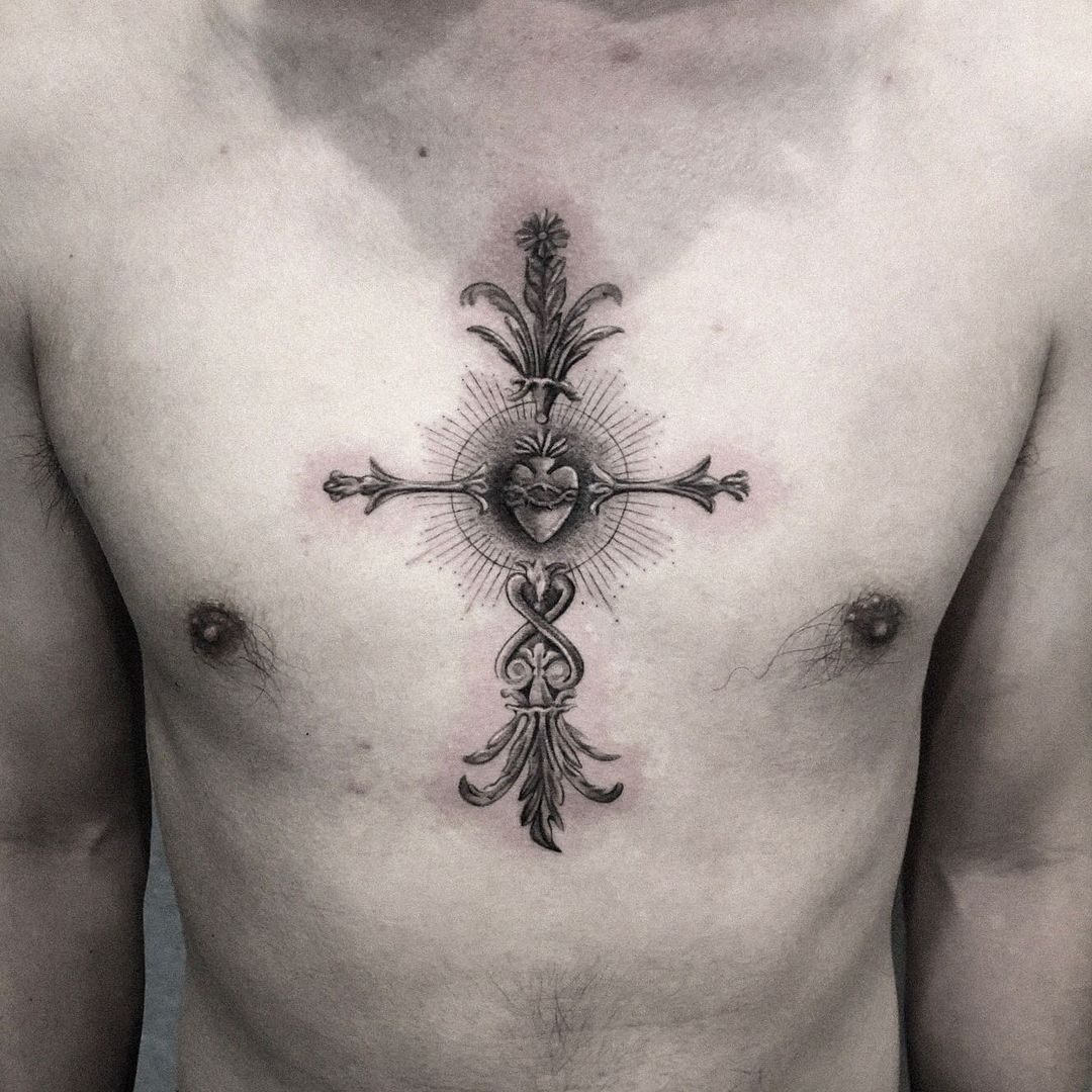 French Cross Tattoo with a Crown of Thorns, Cross Tattoos