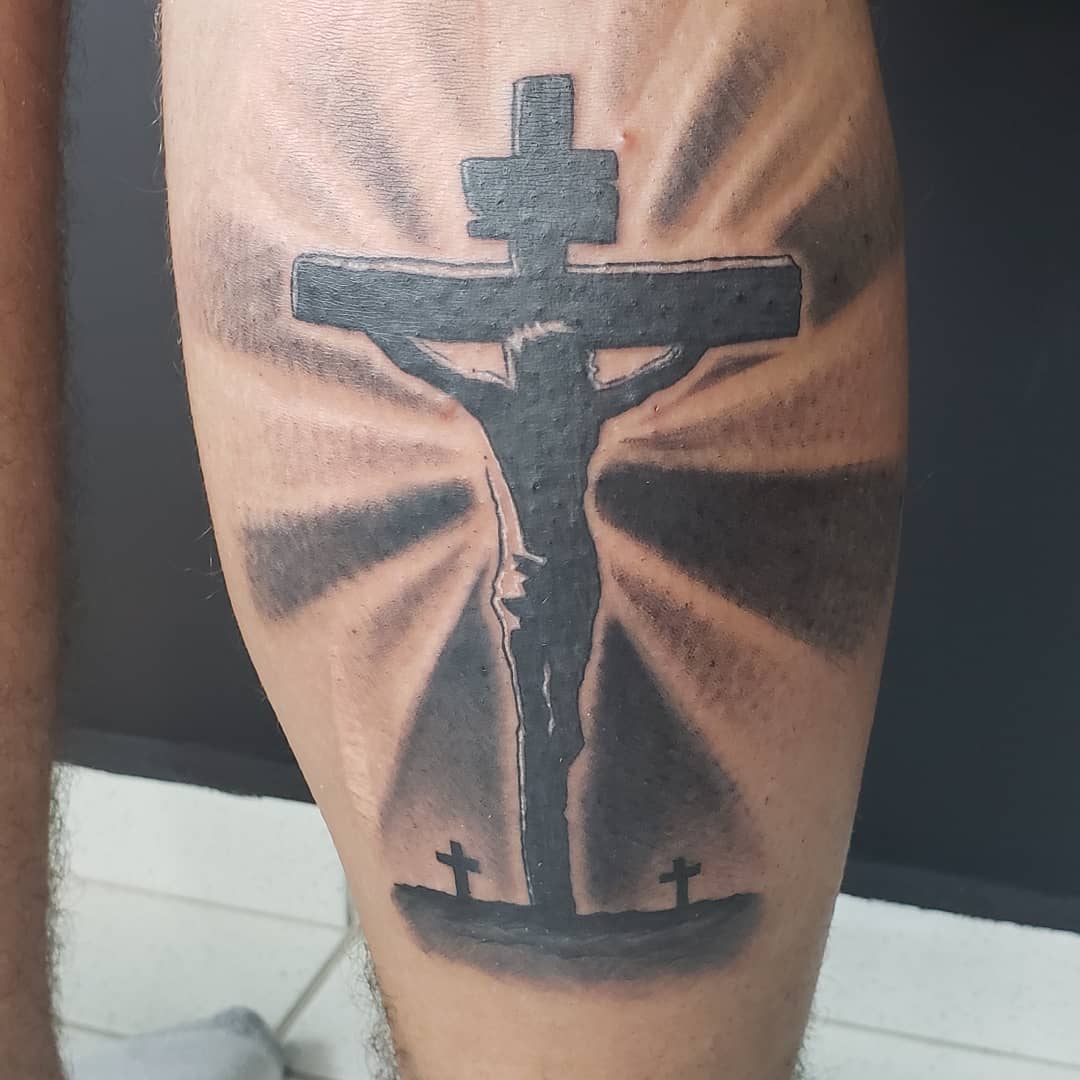 Silhouette of Jesus on the Cross Tattoo on Calvary Hill, Cross Tattoos