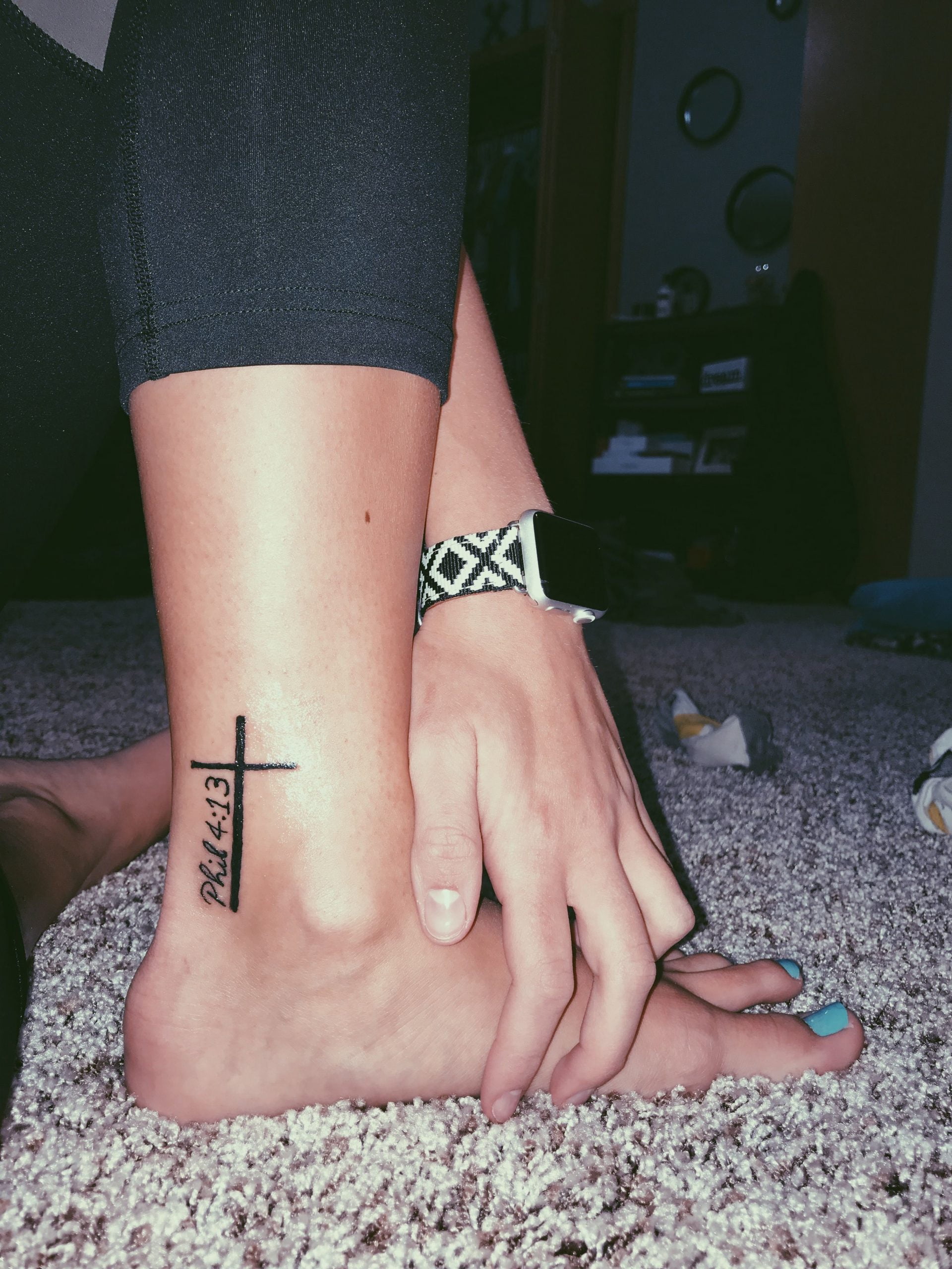 Simple Cross Tattoo with Bible Verse, Cross Tattoos, Cross Ankle Tattoo