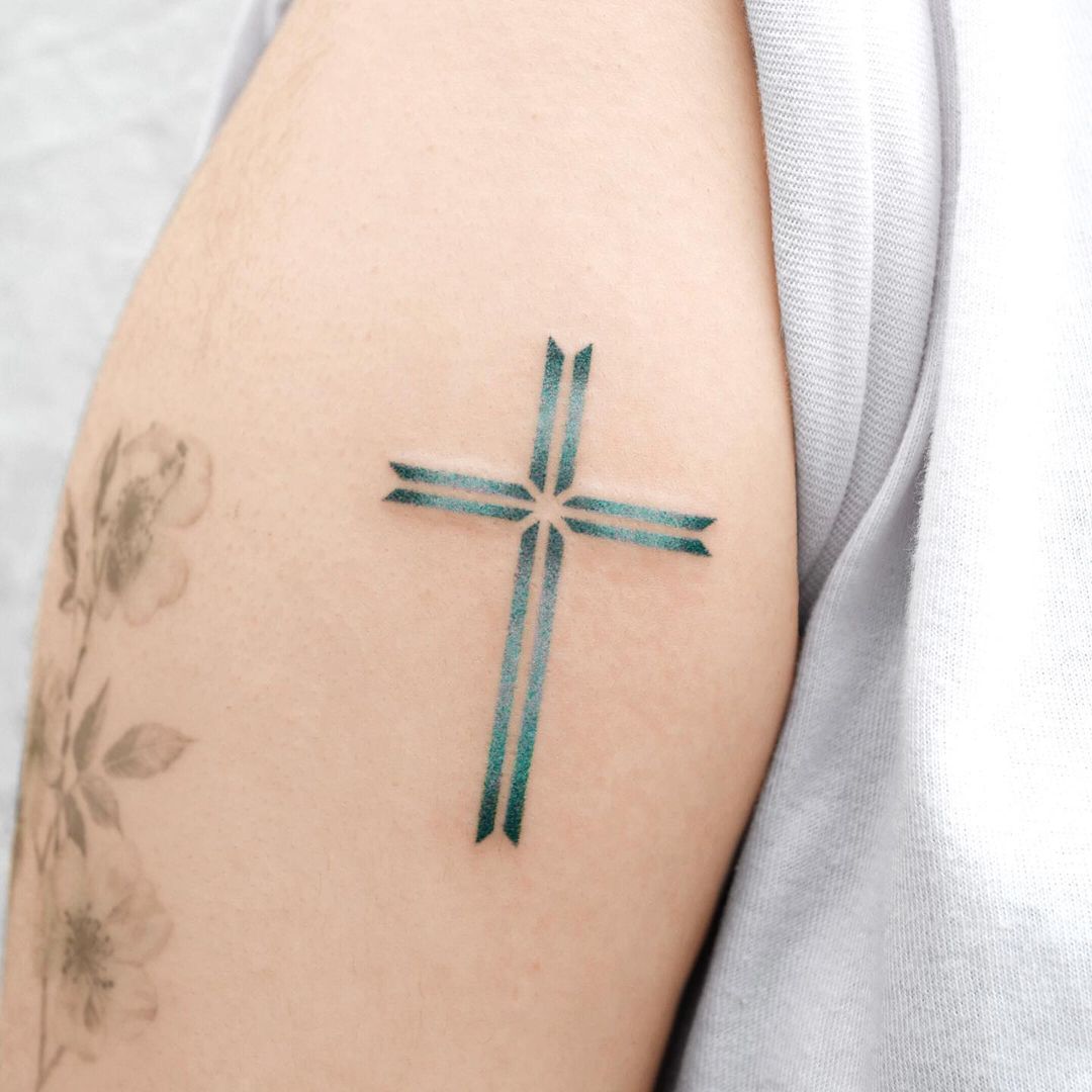 Plain Cross Tattoo with Six Slanted Line, Cross Tattoos
