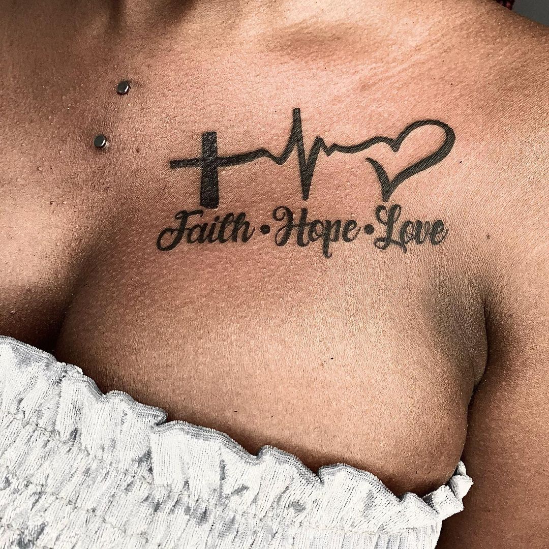 Faith, Hope, Love Tattoo with Cross, Heartbeat, and Heart, Cross Tattoos