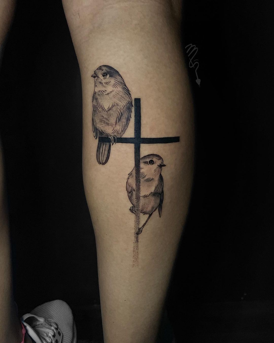 Cross Tattoo Designs: Love Birds Perching on Cross Tattoo, Cross Tattoos