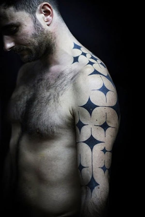 Four Pointed Black Star Tattoos on Sleeve