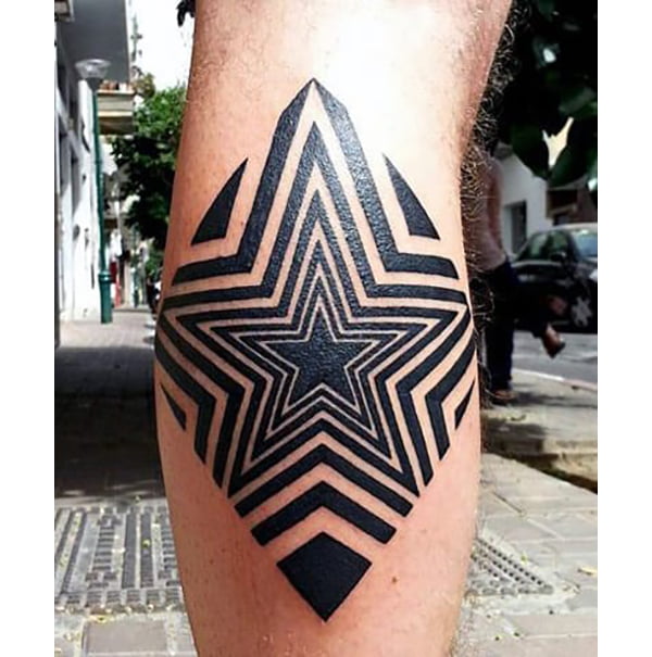 Tribal Star Tattoos Surrounded by Star Outlines