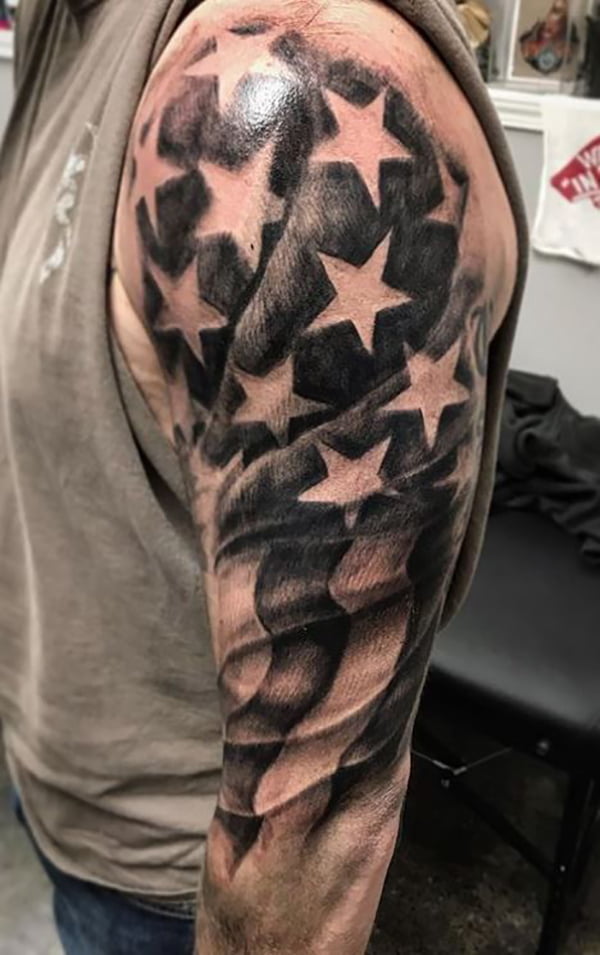 American Flag Sleeve Star Tattoos Design