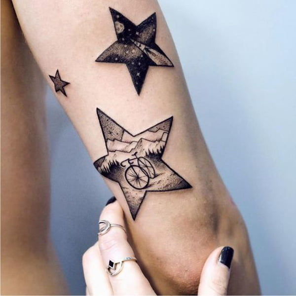 Tribal Star Tattoos with Scenes Inside