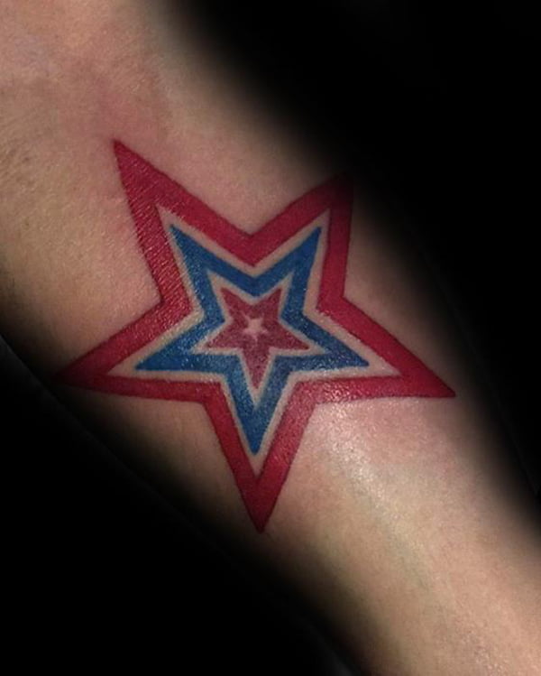 Red and Blue Layered Star Tattoos