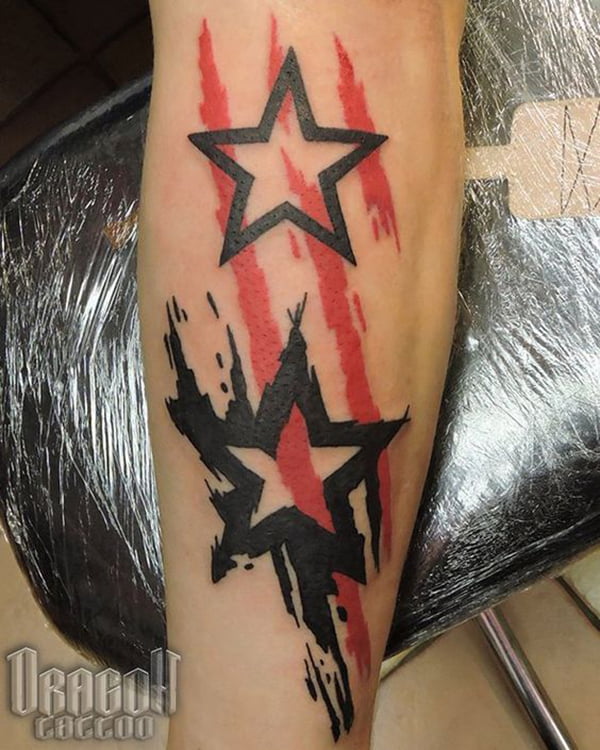 Clean Outline Star Tattoos and Smudged Star