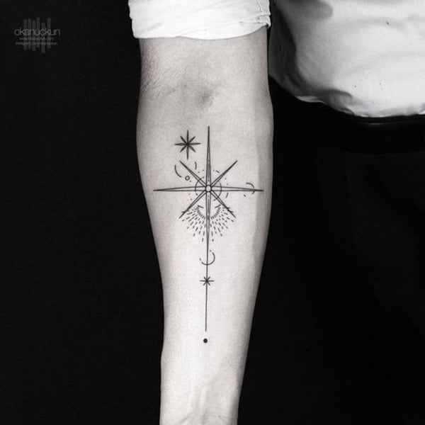 Eight Pointed Star Tattoos and Moon
