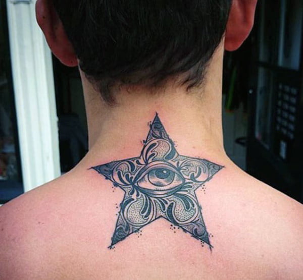Eye Inside Star Tattoos on Nape of Neck