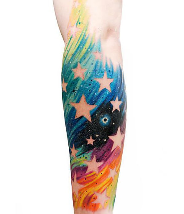 Colorful Sleeve with Negative Space Shooting Star Tattoos for Men and Women