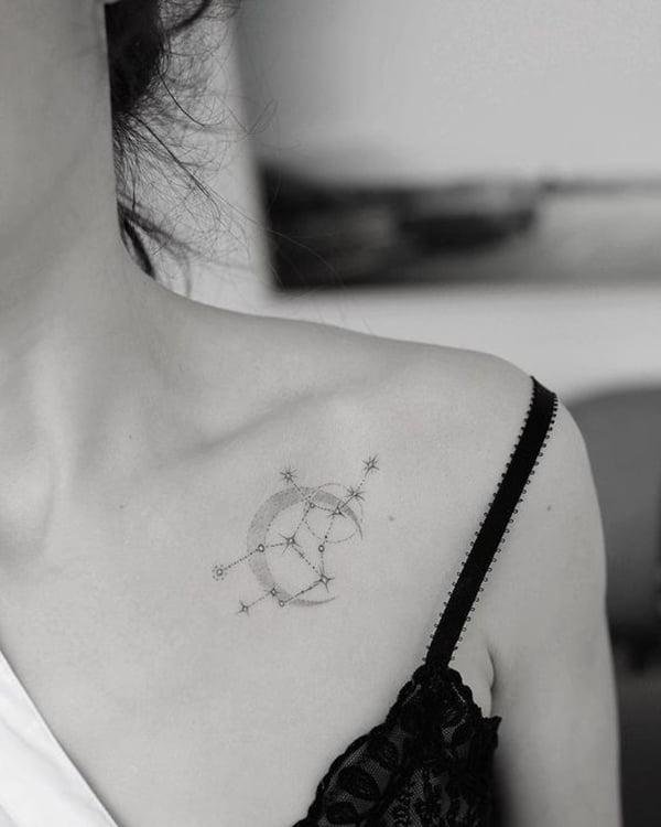 Constellation Over a Crescent Moon Star Tattoos for Men and Women