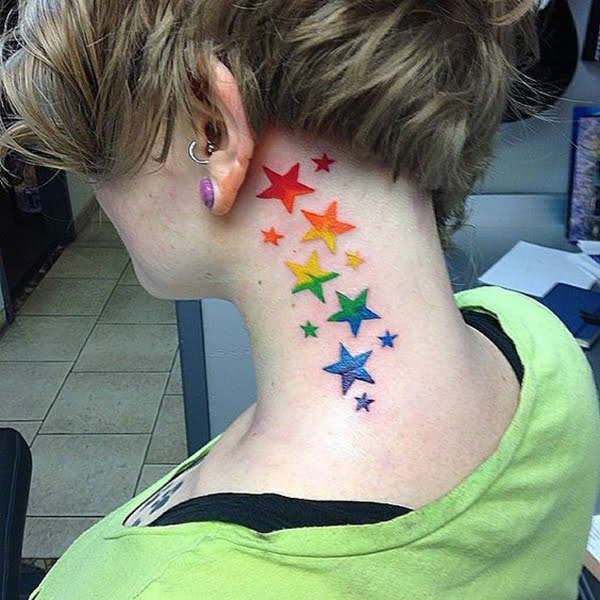 Rainbow of Stars Behind the Ear Shooting Star Tattoo for Men and Women