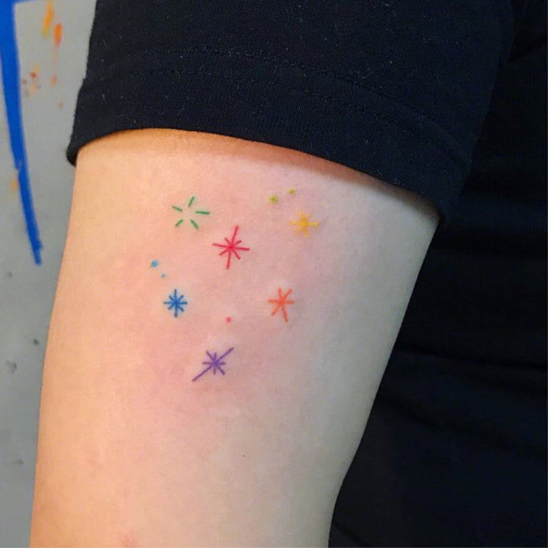 Colorful Bunch of Varied Small Star Tattoo