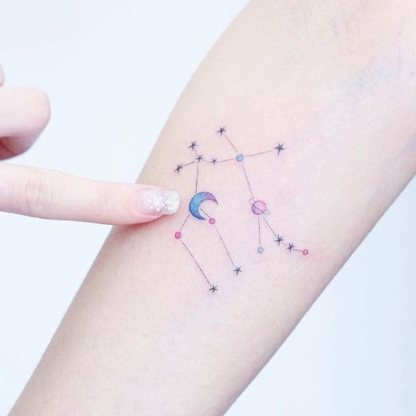 Constellation with Moon and Planets Star Tattoos for Men and Women