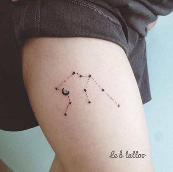 Simple Constellation with Moon on Thigh Star Tattoos