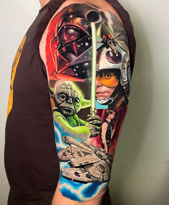Comic Book Star Wars Sleeve Tattoos