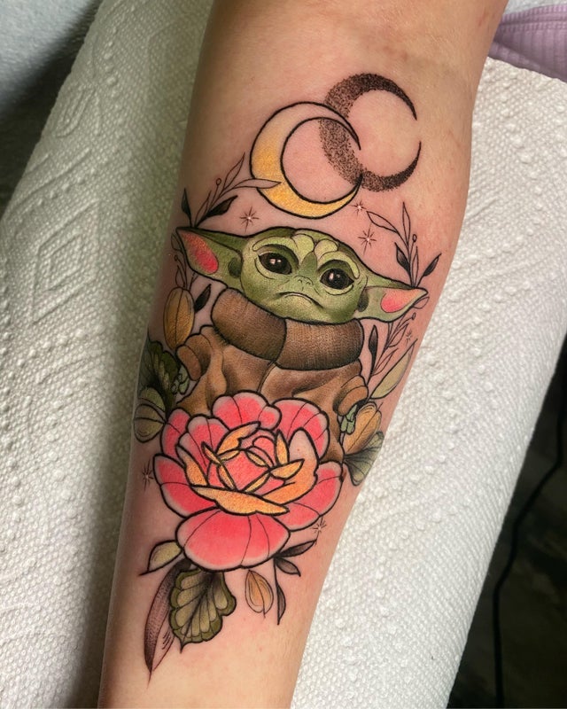 Floral Grogu Star Wars Tattoos