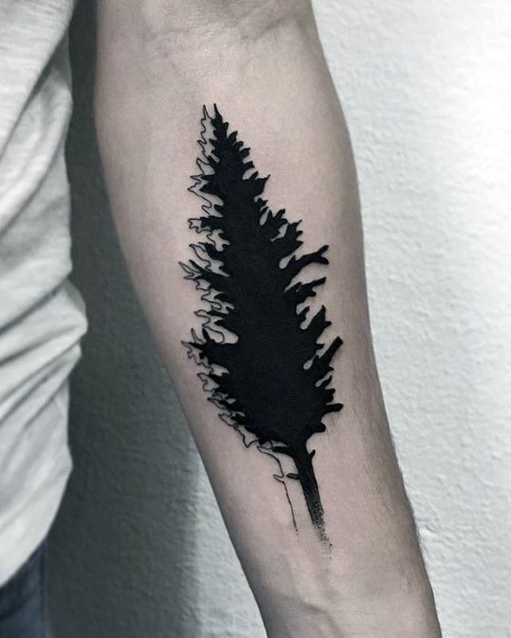 Solid Black Tree with Sketch Echo Palm Tree Tattoo