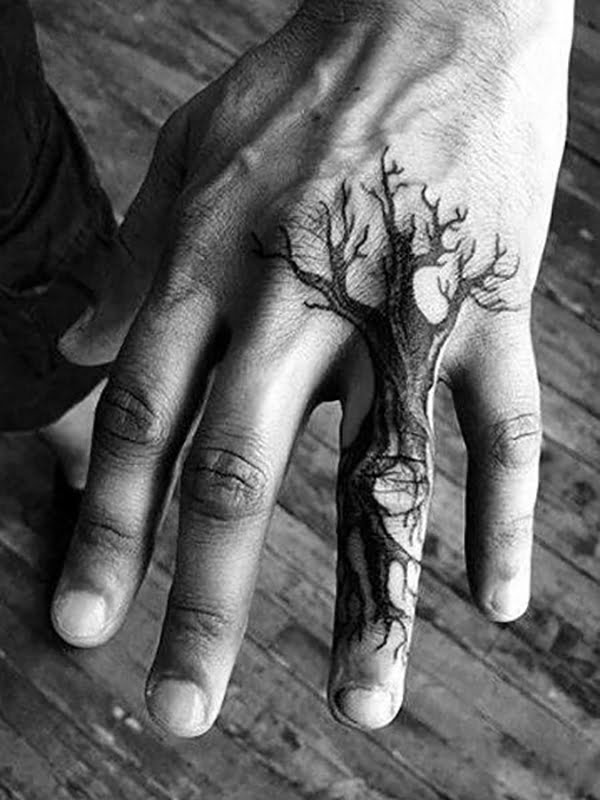 Reaching, Leafless Gothic Finger Palm Tree Tattoo