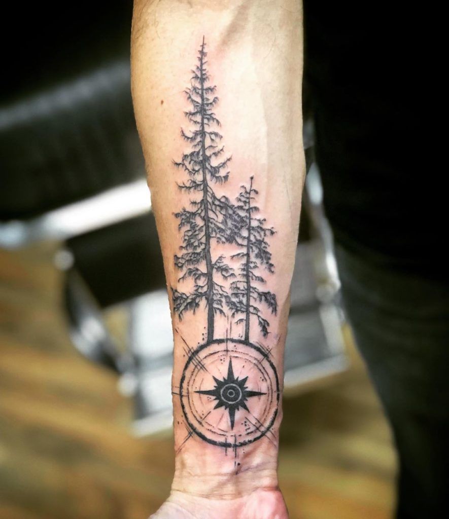 Find Your Way Forearm Compass Tree Tattoos