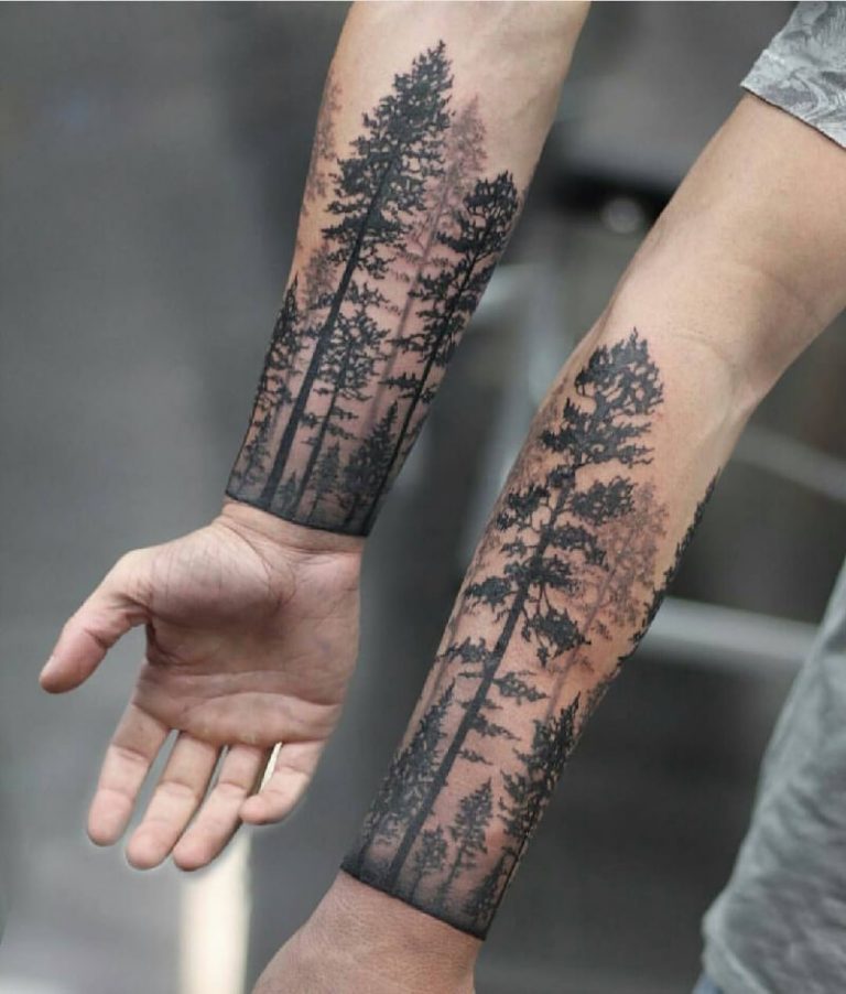 Matching Mystic Forest Forearm Sleeves Tree Tattoos