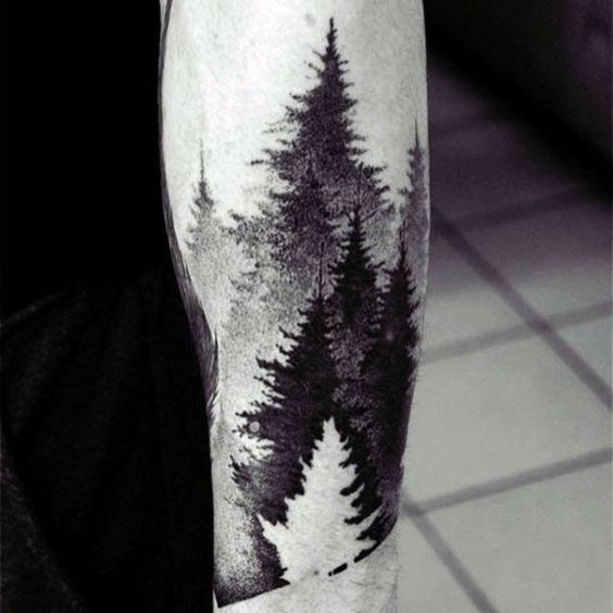 Japanese Watercolor Effect Negative Space Forest Tree Tattoos