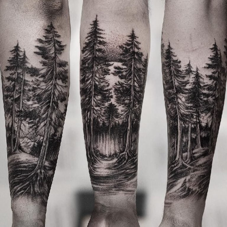 Full Moon Forest Illusion Tree Tattoos