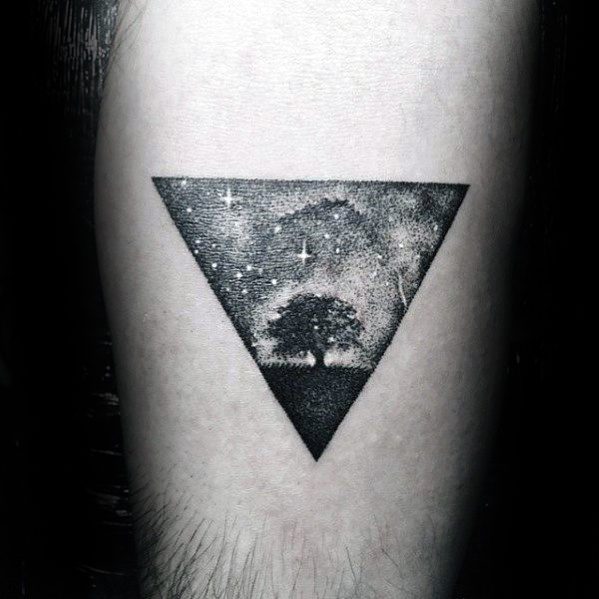 Starry Night Triangle with Solitary Tree Tattoos