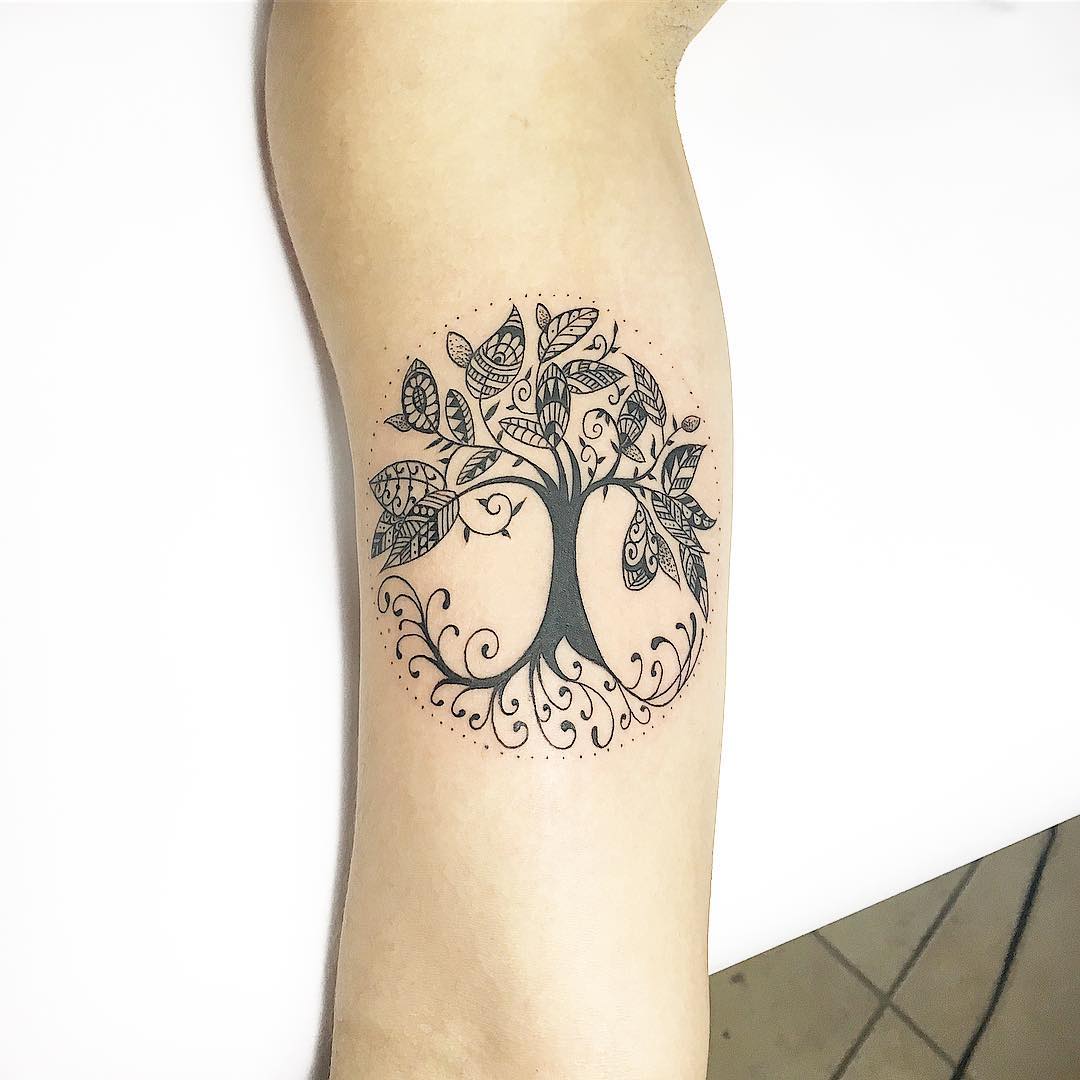 Festively Feathered Middle Eastern Tree Tattoo