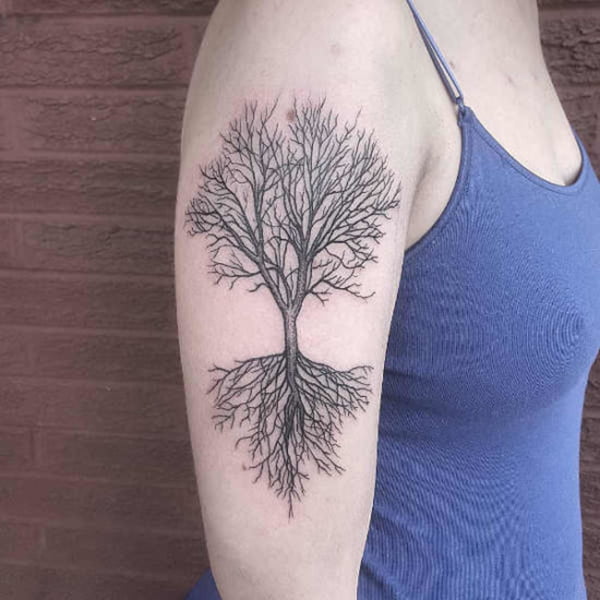 Branches Above and Roots Below colorful tree tattoo