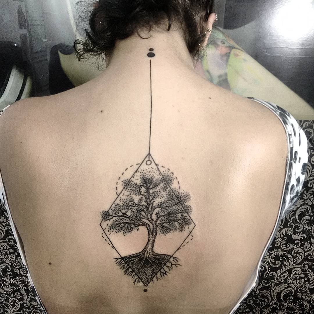 Beautiful Tree Inked on Body: An Elemental Tree Back Tree Tattoo Design