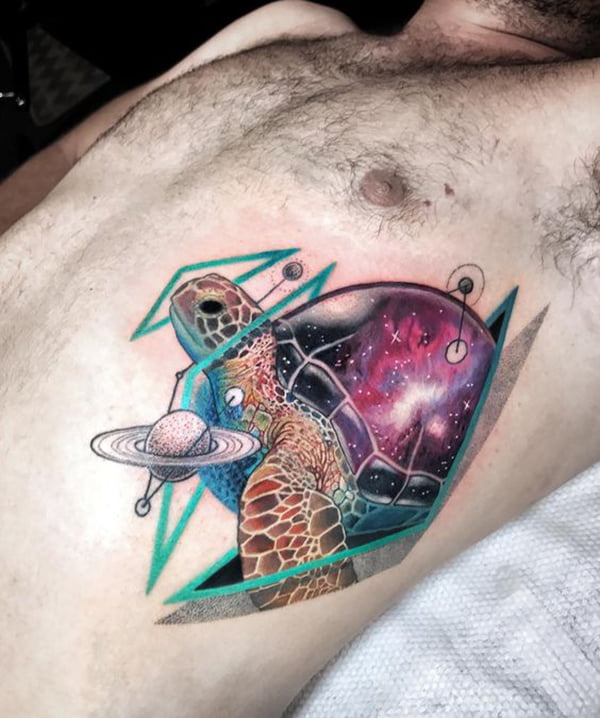 Sea Turtle with Galaxy in Shell Turtle Tattoos