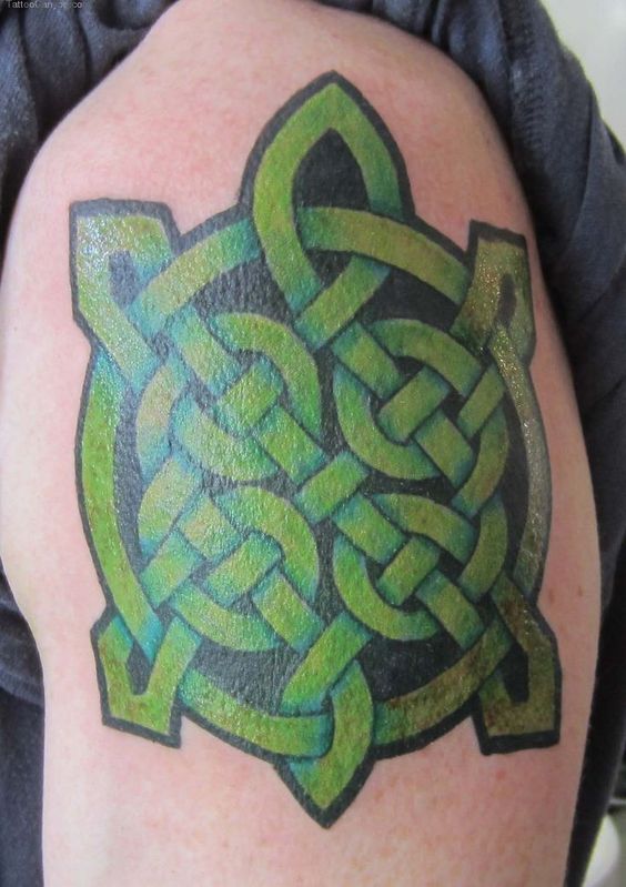 Green Celtic Knot in Turtle Shape Turtle Tattoos