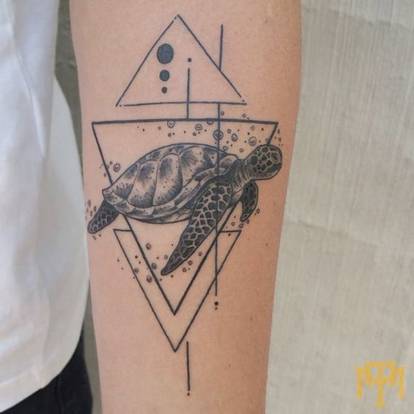 Sea Turtle Framed by Triangles Turtle Tattoos