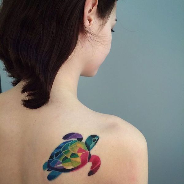 Colorful Sea Turtle on Shoulder Turtle Tattoos