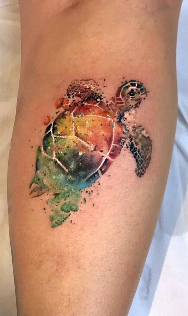 Watercolor Style Sea Turtle Tattoo