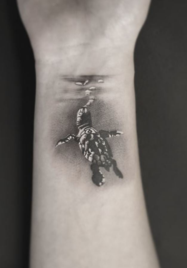 Baby Sea Turtle Swimming to the Surface Turtle Tattoos