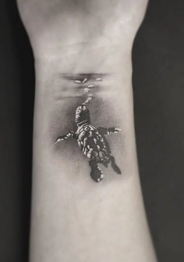Baby Sea Turtle Swimming to the Surface Turtle Tattoos