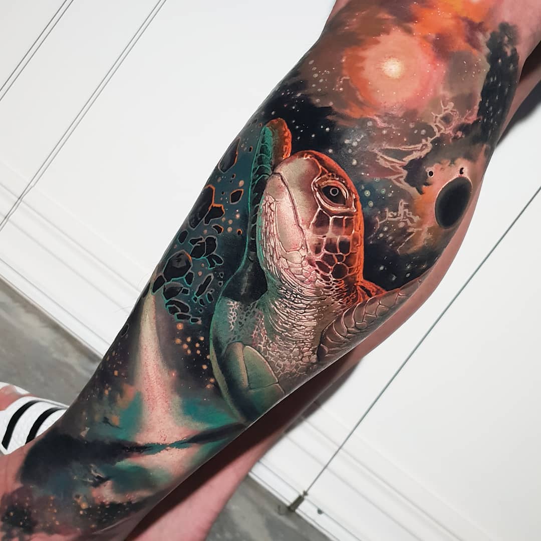 Turtle Swimming Through Outer Space Turtle Tattoos