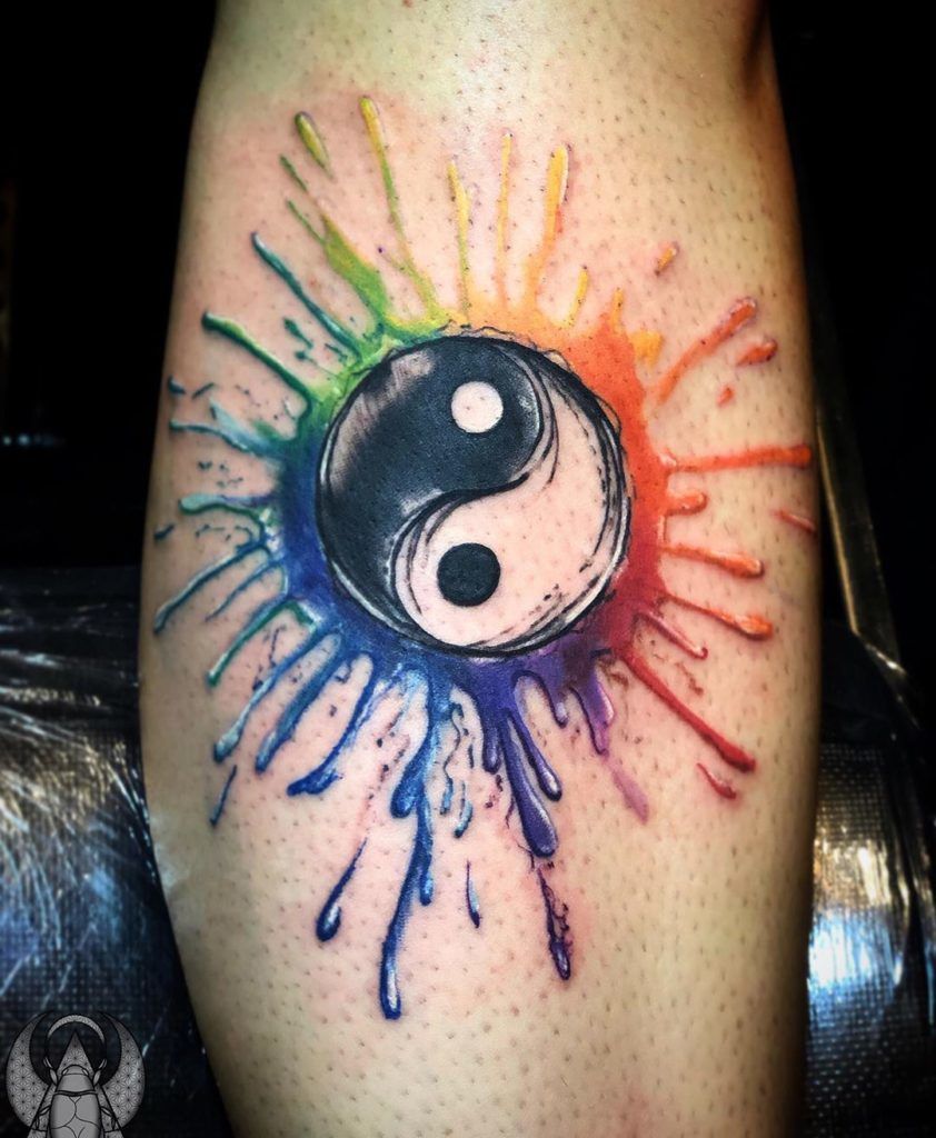 Yin Yang Tattoo Ideas: Rainbow Watercolor Yin Yang Tattoo