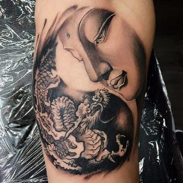 Tattoo Idea: Yin-Yang Dragon and Buddha Tattoo