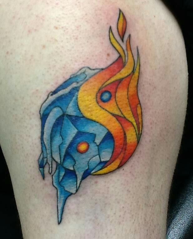 Fire and Ice Yin-Yang Color Tattoo