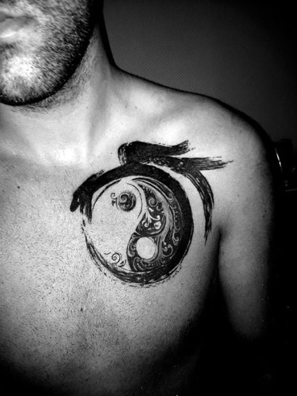 Brushstroke Yin-Yang Ouroboros Dragon Tattoo with Chinese Philosophy