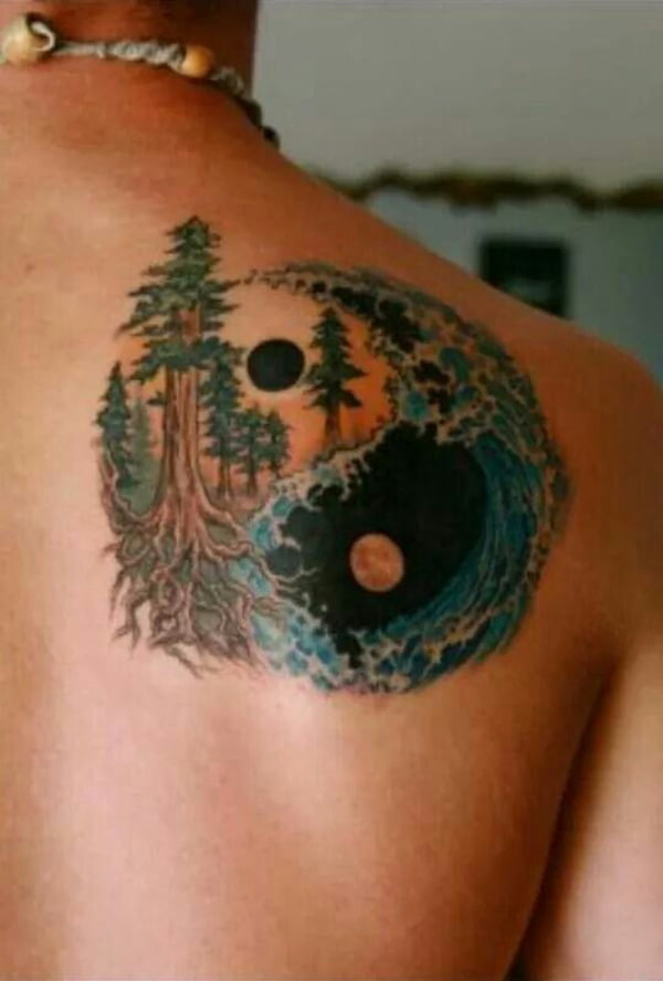 Trees and Water Yin-Yang Tattoo