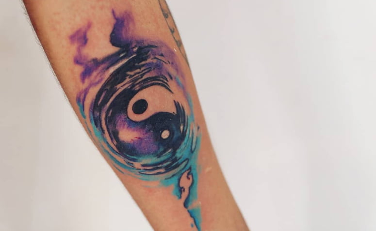 Galaxy Watercolor Ripple Yin-Yang Tattoo