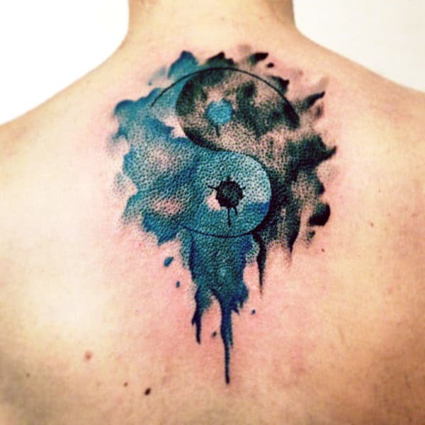 Minimalist Watercolor Smoke Yin-Yang Tattoo